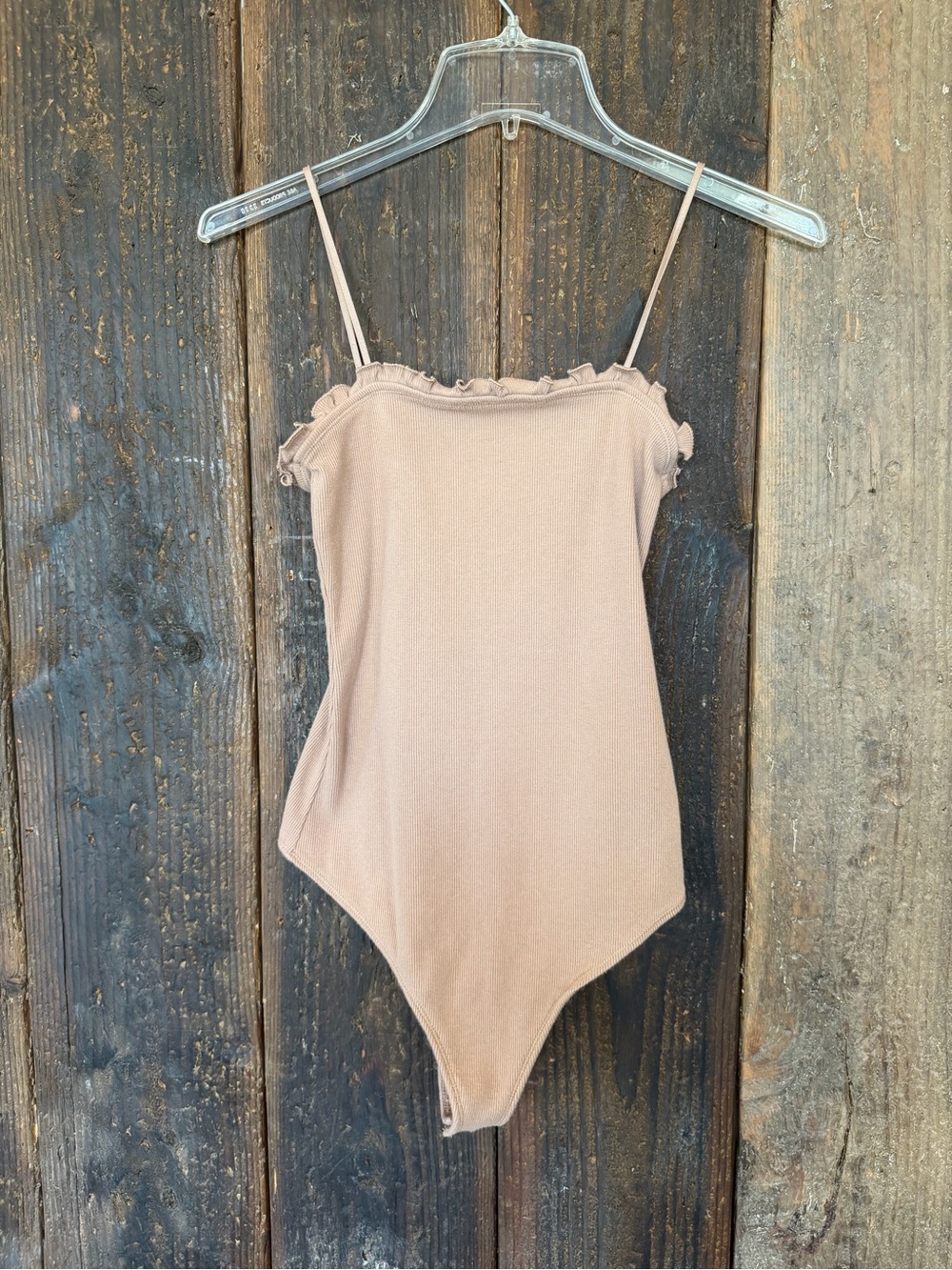 Abercrombie & Fitch Light Beige Ruffle-Trim One-Piece Bodysuit
